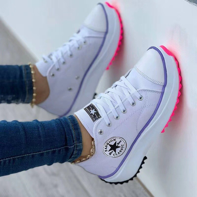 Canvas Trainers Shoes Sneakers Platform Lace Up Ladies Womens Pumps Boots Casual - Image 8