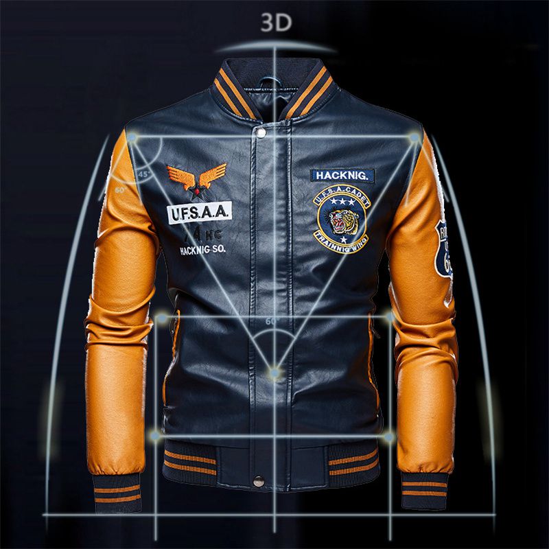 2024 New Motorcycle Leather Clothing Men's Leather Jackets Cross-Border Amazon AliExpress Fashion Embroidery Baseball Uniform - Image 16