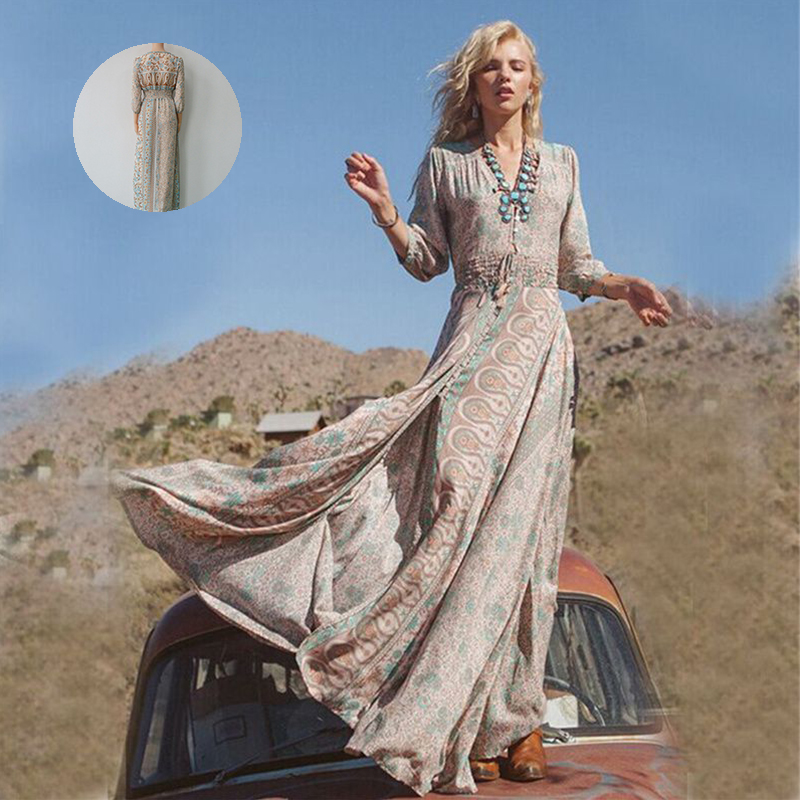 Cross-Border Chiffon New Print Dress Waist Elastic Tassel Printed Dress Amazon One Piece Dropshipping - Image 5