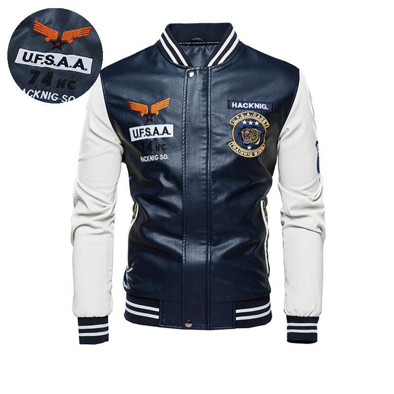 2024 New Motorcycle Leather Clothing Men's Leather Jackets Cross-Border Amazon AliExpress Fashion Embroidery Baseball Uniform - Image 19
