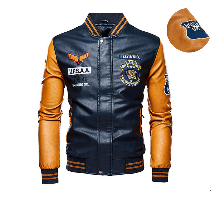 2024 New Motorcycle Leather Clothing Men's Leather Jackets Cross-Border Amazon AliExpress Fashion Embroidery Baseball Uniform - Image 20