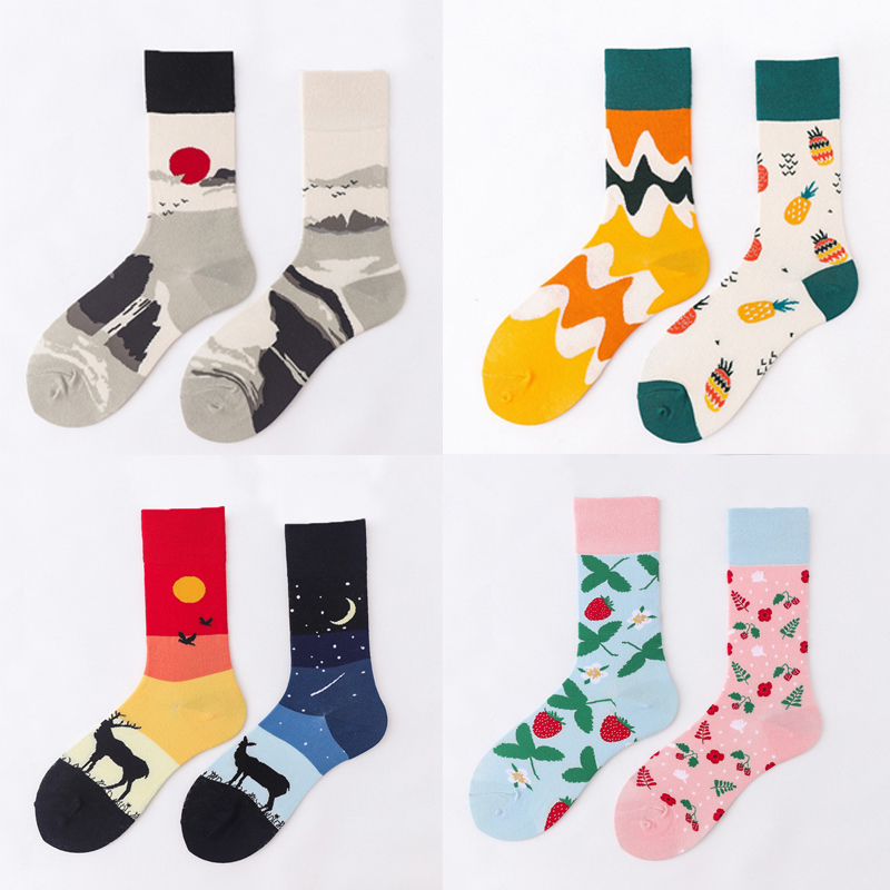 Mid-Calf AB Socks Men and Women Ins Trendy Socks Cartoon Street Cool European and American Version Cotton Socks Fashion Brand Fashionable Asymmetric Socks - Image 25