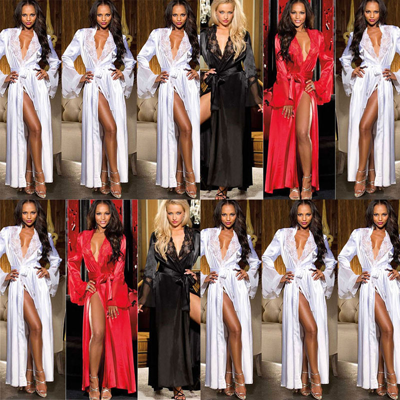 Cross-Border Foreign Trade Sexy Women's Lingerie European and American Style Lace plus Size See-through Lengthened Bathrobe See-through Nightgown - Image 8