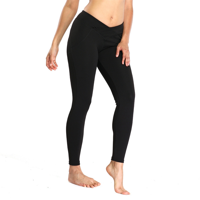 Europe and America Cross Border Products in Stock New Blended Solid Color Yoga Sports Fitness Leggings Cropped Pants for Women - Image 8