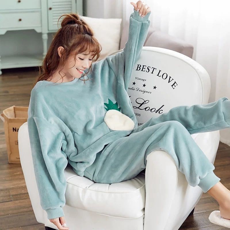 Flannel Women Pajamas Sets New 2024 Autumn Winter Warm Thick Coral Velvet Long Sleeve Cartoon Sleepwear Home Pijamas Set Girl - Image 2