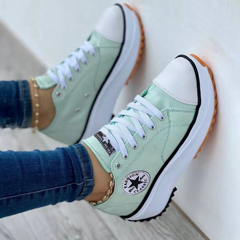 Canvas Trainers Shoes Sneakers Platform Lace Up Ladies Womens Pumps Boots Casual - Image 9