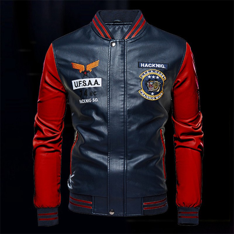 2024 New Motorcycle Leather Clothing Men's Leather Jackets Cross-Border Amazon AliExpress Fashion Embroidery Baseball Uniform - Image 17