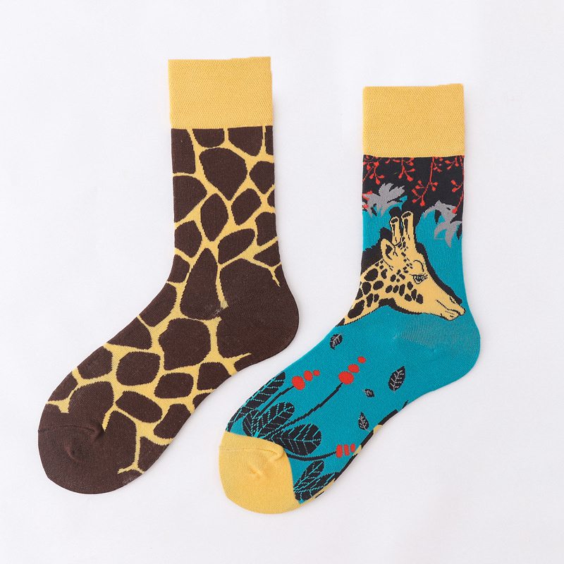 Mid-Calf AB Socks Men and Women Ins Trendy Socks Cartoon Street Cool European and American Version Cotton Socks Fashion Brand Fashionable Asymmetric Socks - Image 2