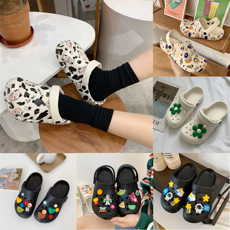 Hole Shoes Ins Girl's Heart Feeling of Shit Cute Cartoon Cow Toe Box Soft Bottom Thick Bottom for Outdoors Sandals Women's Summer - Image 44