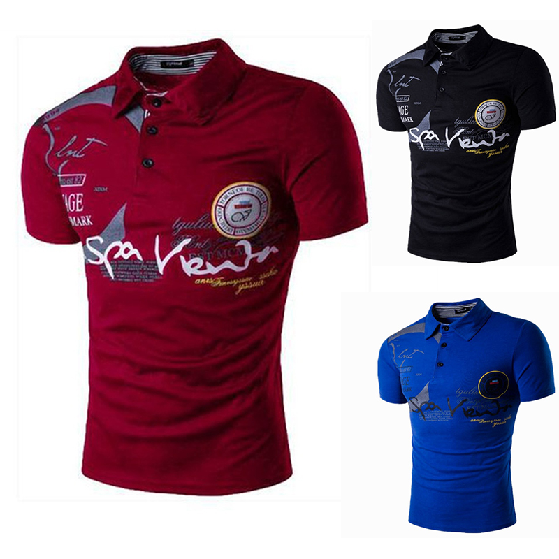 Cross-Border Foreign Trade Men's Clothing 2017 Spring and Summer New European and American Lapel Print Short-Sleeved Casual Polo Shirt Men's Top F035 - Image 6