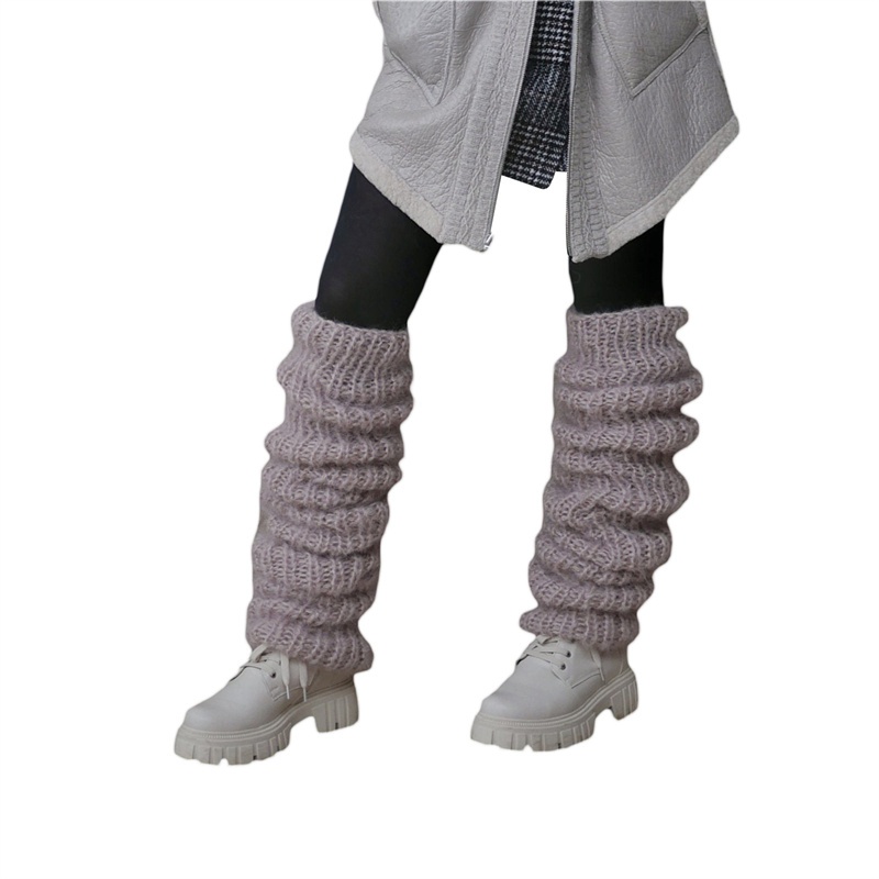 MXMA Women Casual Over Knee Stockings Winter Chunky Knitted Mohair Long Leg Warmers