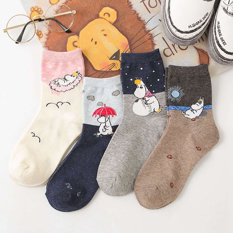Women's Socks Japanese Cartoons Animation Hippo Women's Mid-Calf Socks Wholesale Cotton Sweat Absorbing Sports Casual Women's Trendy Socks - Image 21