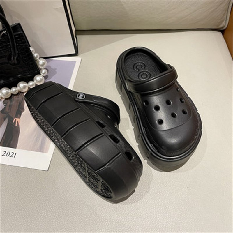 New Platform Coros Shoes Women's Ins Fashionable Outdoor Wear Summer Anti-Slip Breathable Increased Muffin Toe Cap Beach Slippers