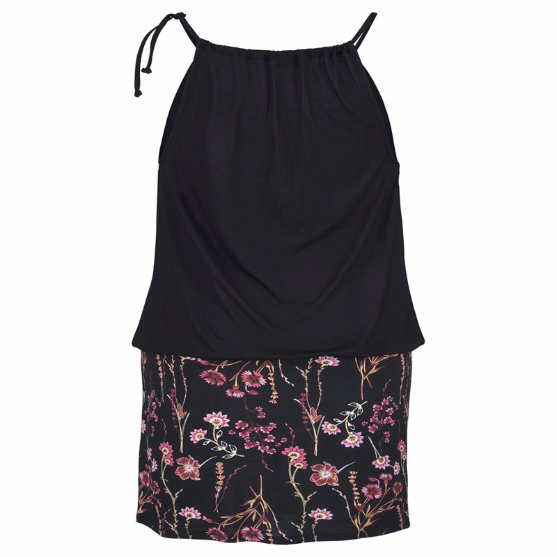 European and American New Women's Clothes Solid Color Stitching Printing Elastic Waist Loose Dress Women's Beach Casual Dress 8976 - Image 10