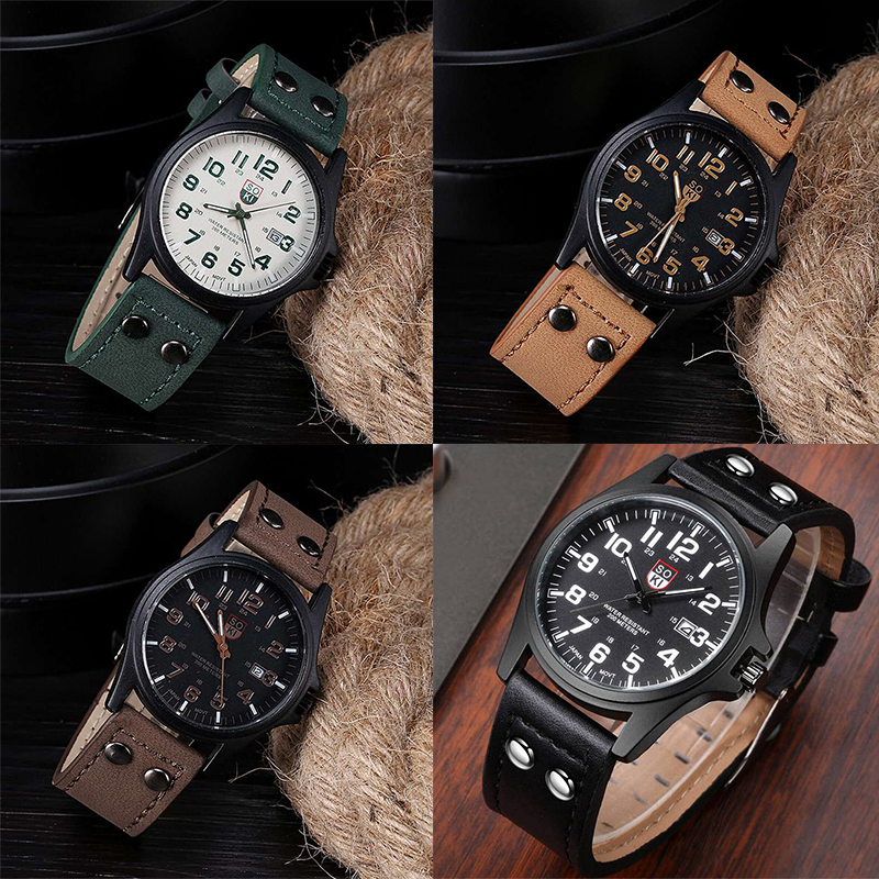 ZZ Men??s Military Leather Date Quartz Analog Army Casual Dress Wrist Watches UK - Image 14