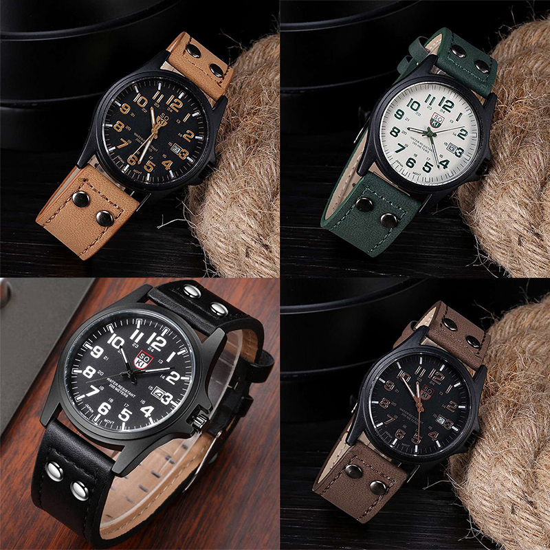 ZZ Men??s Military Leather Date Quartz Analog Army Casual Dress Wrist Watches UK - Image 15