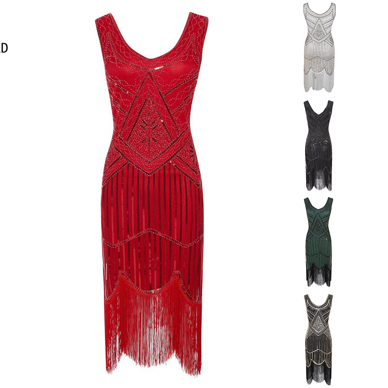 1920's Dress Great Gatsby Costume Cocktail Party Sequin Fringe Flapper - Image 27
