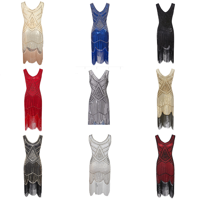 1920's Dress Great Gatsby Costume Cocktail Party Sequin Fringe Flapper - Image 21