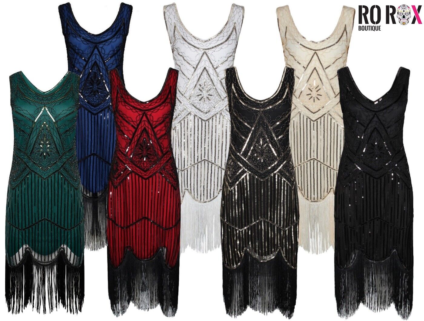 1920's Dress Great Gatsby Costume Cocktail Party Sequin Fringe Flapper - Image 25